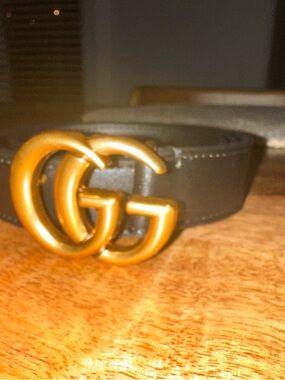 Gucci Black Leather Belt with Gold Double G Buckle